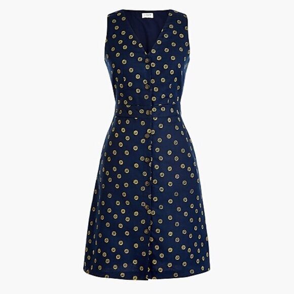 J.Crew Floral Navy V-neck Button-front Dress in Linen Blend Size 4 - Picture 1 of 12